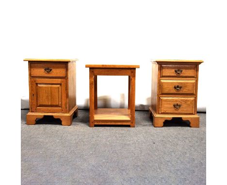 Haselbech Oak, two light oak bedside cabinets, one fitted with three drawers, the other with a single drawer above a cupboard