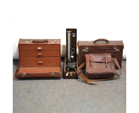 Small doctor's travel case, fitted with three drawers to the interior, by Down Bros London, another surgical case, a satchel,