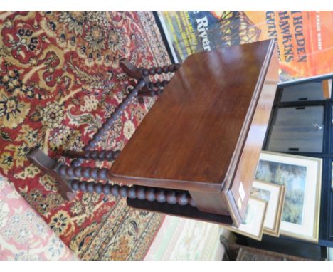 A Victorian walnut Sutherland table with bobbin turned legs and stretchers, 60cm wide, 60cm high 