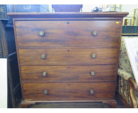 A mid Victorian mahogany chest of drawers, the deep top drawer over three graduated long drawers on ogee bracket feet, 124cm 