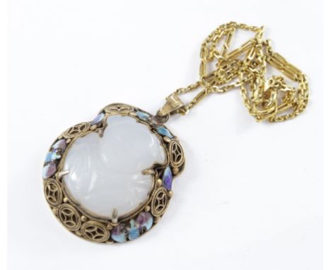 A Chinese jade pendant on 18 carat neck chain 