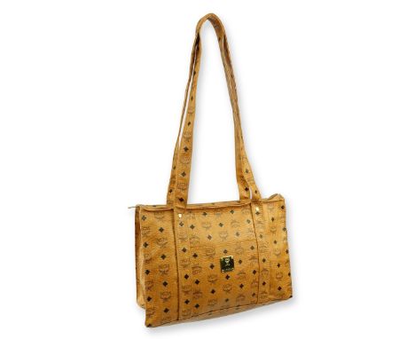MCM Cognac Visetos Coated Canvas Vintage Shopping Tote MM. Gold tone hardware, light brown interior. Labeled appropriately. S