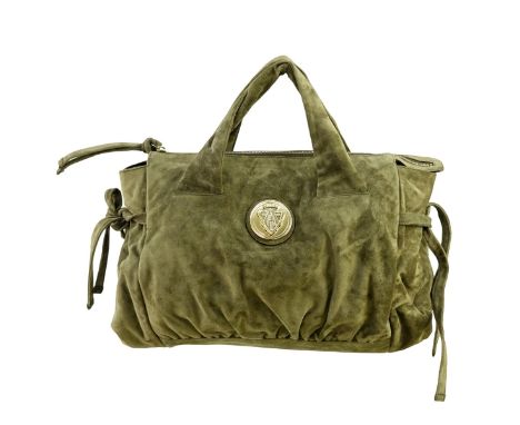 Gucci Moss Green Suede Hysteria MM Bag. Gold tone hardware, black signature canvas interior. Dustbag included. Labeled approp
