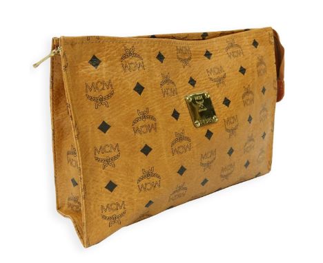 MCM Cognac Visetos Coated Canvas Vintage Zip Pouch. Gold tone hardware, light tan interior. Labeled appropriately. Serial # T