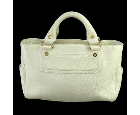 Celine White Leather Boogie Bag. Gold hardware, beige suede interior. Labeled appropriately. Serial #CE00/15. Measures 12-3/4