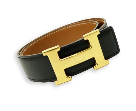 Hermes Black Clemence Leather H Belt 65. Gold tone hardware. Box included. Labeled appropriately. Date stamp Z in circle (199