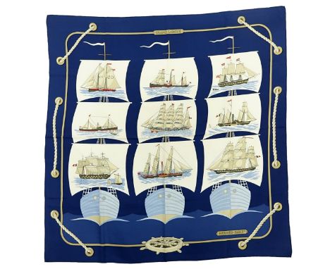 Hermes Grand Largue Twill Silk Scarf. Labeled appropriately. Measures 34" x 34". Condition: Gently used pre-owned condition w