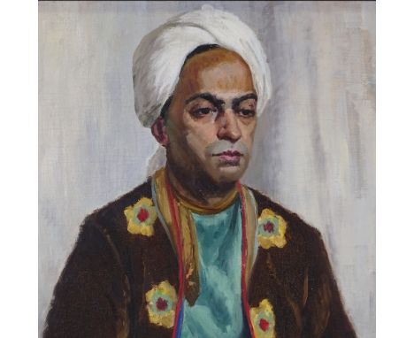 Mid 20th century oil on canvas, portrait of an Indian man, unsigned, 24" x 19.5", framed 