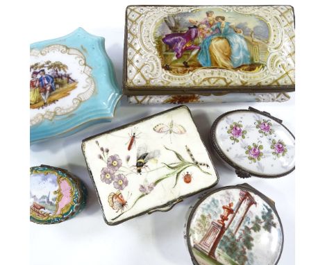 A group of Continental enamel and porcelain trinket boxes, mostly A/F (6) 