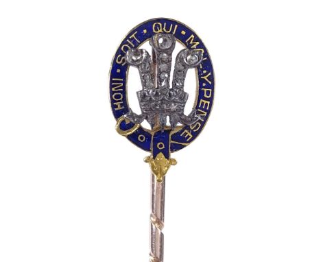 Royal interest - an Edward Prince of Wales, later King Edward VIII, presentation tie / stick pin, the unmarked gold tiepin wi