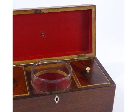 A Georgian mahogany tea caddy, with boxwood edges and fitted interior, length 30cm 