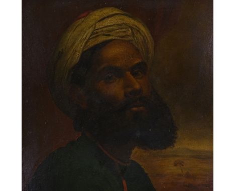 19th century oil on board, portrait of an Indian man, unsigned, 20" x 14", framed 