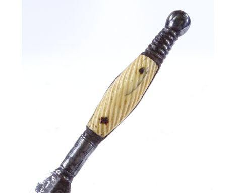 An 18th century dagger, with ivory grips and engraved blade, length 30cm 