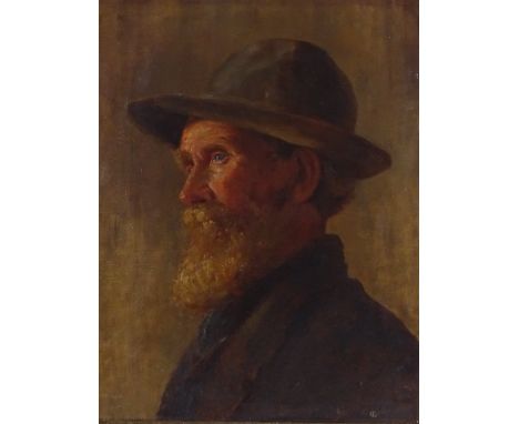 J P Wooster, oil on canvas, portrait of a country man, 18" x 14", framed 