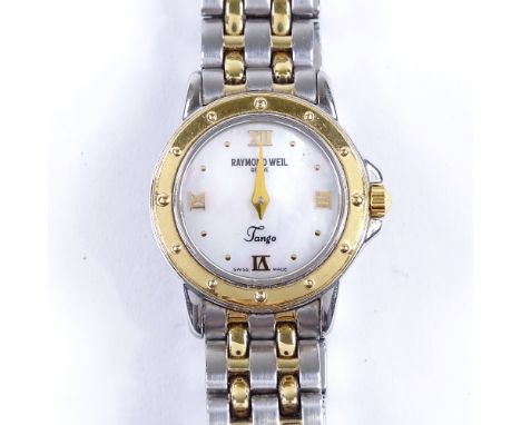 A lady's Raymond Weil Tango quartz wristwatch, stainless steel bi-metal case with mother-of-pearl dial, ref. 5860, serial no.