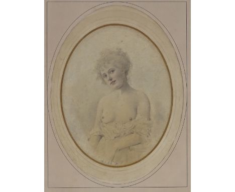 Watercolour, erotic portrait, unsigned, 8" x 6", framed 