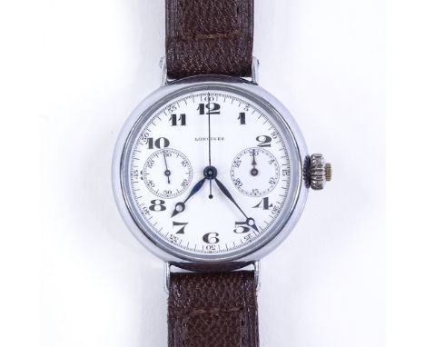 A Vintage Longines single-button chronograph wristwatch, mechanical movement with calibre 13.33, Deco Arabic numerals, white 