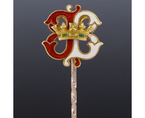 Royal interest - an Edward Prince of Wales, later King Edward VIII "Prince Title" tie / stick pin, the cased unmarked gold ti