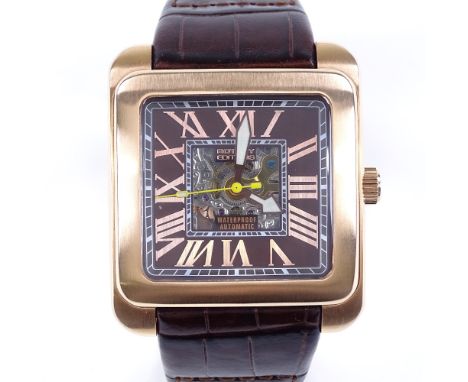 A Rotary Editions automatic wristwatch, rose gold plated case with Roman numeral hour markers, and skeleton caseback, case wi