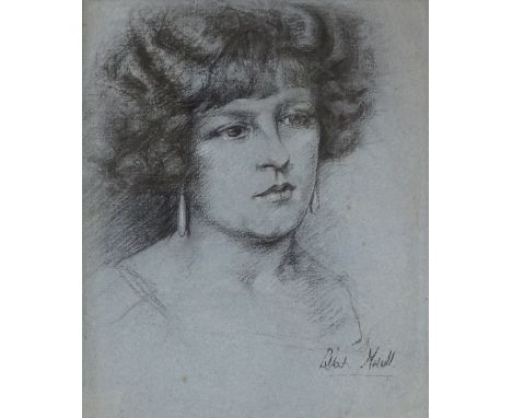 Early 20th century charcoal and chalk, portrait of a woman, indistinctly signed, 14" x 11", framed 
