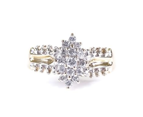 A 9ct gold diamond cluster dress ring, setting height 12.7mm, size O, 5g 