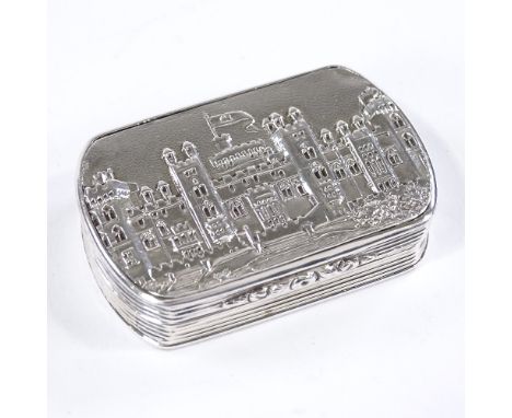 A Victorian silver "castle-top" vinaigrette, Windsor Castle, by Nathaniel Mills, hallmarks Birmingham 1846, of stadium form, 