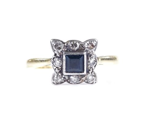 An Edwardian 18ct gold sapphire and diamond cluster ring, setting height 9.4mm, size P, 3g 