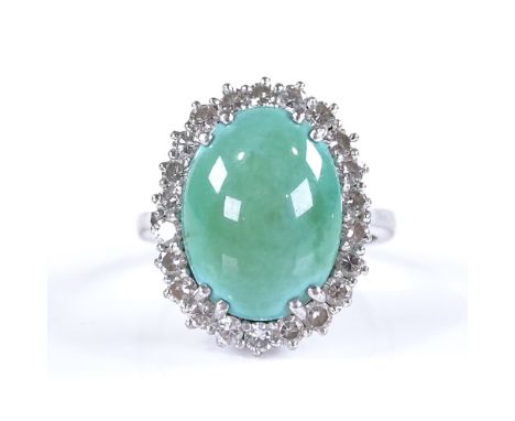 A turquoise and diamond cluster dress ring, unmarked white metal setting, setting height 19.1mm, size J, 7g 