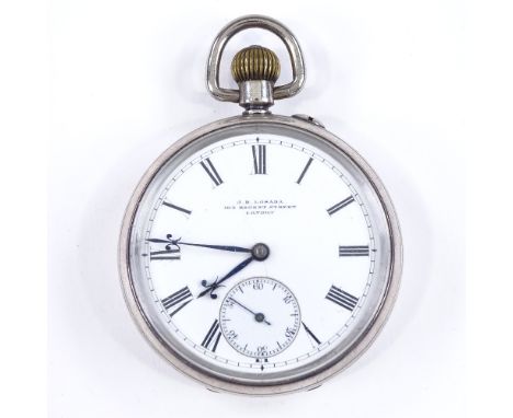 A 19th century silver-cased open-face top-wind pocket watch, by J R Losada of Regent Street, Roman numeral hour markers with 