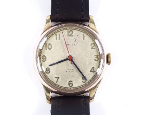A 9ct gold Rolex Extra Precision wristwatch, mechanical 17 ruby movement signed Rolex Ultra Prima, Arabic numerals and red sw