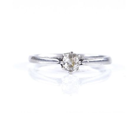 A platinum solitaire diamond ring, diamond measures: length 3.89mm, width 3.53mm, depth 1.93mm, size K, 2.6g 