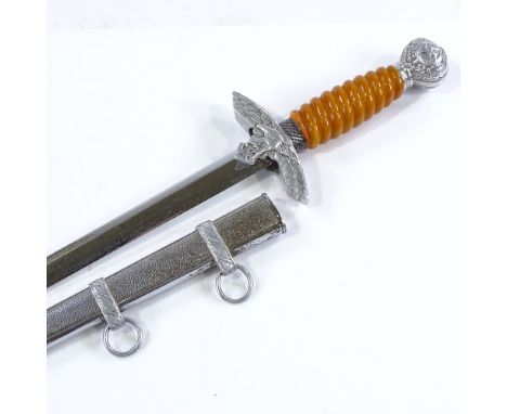 A German Second War Period Luftwaffe Second pattern dagger, maker's marks SMF, nickel plated scabbard, length 41cm 