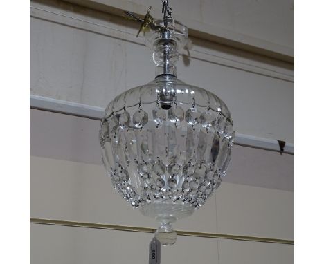 An early 20th century cut-glass hanging light fitting, with tears of cut-glass lustre drops, height 45cm