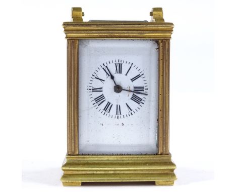 A miniature French brass-cased carriage clock, case height 5.5cm (no handle) 
