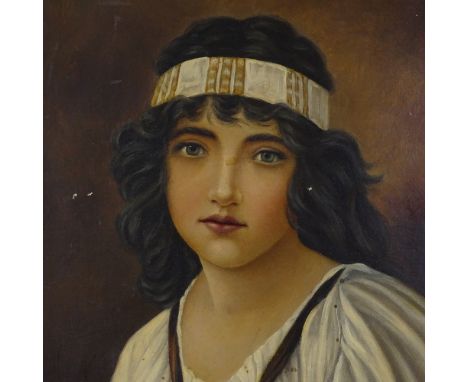 19th century oil on canvas, Classical portrait of a girl, unsigned, 20" x 16", framed 