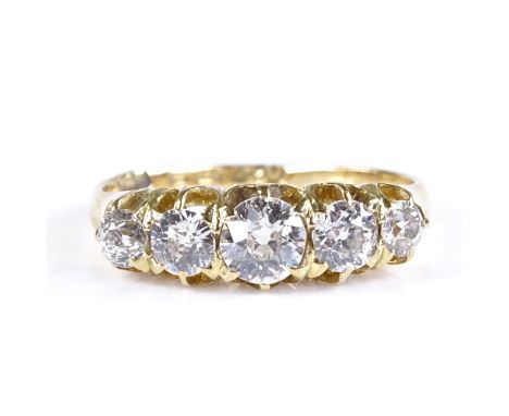 An 18ct gold 5-stone graduated diamond half-hoop ring, setting height 5.5mm, size M, 2.9g 