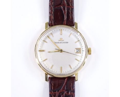 An 18ct gold Jaeger LeCoultre wristwatch, mechanical movement with baton hour markers and date aperture, case width 33mm, wor