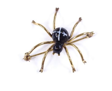 An unmarked gold and painted enamel figural spider brooch, length 46.2mm, 4.4g 