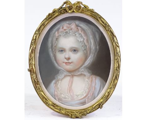 19th century oval coloured pastels, portrait of a child, unsigned, 14" x 12", framed 