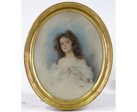 Florence Hannam, watercolour, portrait of Noreen Kirby, signed, 15" x 12", framed 