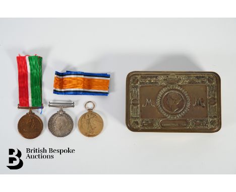 British War medal, Mercantile Marine War medal and a Victory medal named to Lieut A.A Atkins R.N.R together with a 1914 Chris