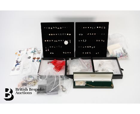 Quantity of costume jewellery, including twelve ear studs, ten silver pendants, twelve white metal pendants, five silver pend