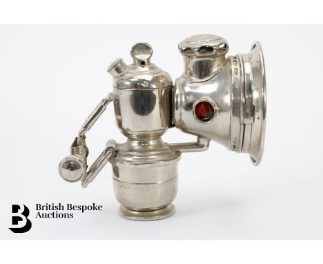 Lucas 'King of the Road' self-generating Acetylene headlamp for an Edwardian motorcycle or bicycle, original nickel plated fi