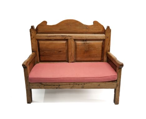 19th Century elm and pine bench, planked seat, approx 108 x 95.5 x 53 cms, ideal for a Cotswold cottage.&nbsp;Condition Repor