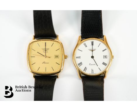 A gentleman's Longines gold plated wrist watch, Presence wrist watch, Quartz movement, the case measures 32mm, gold effect fa