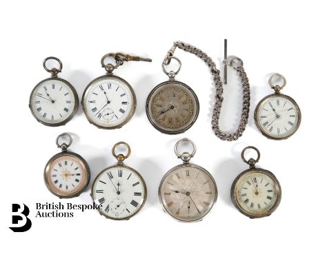 Seven lady's silver pocket watches. The first a fine Victorian example, London hallmark dated 1846 with a silver engraved Rom