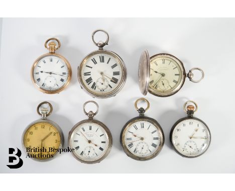 Seven gentleman's silver pocket watches, including a George V example, engine-turned Dennison silver 45mm case, Birmingham ha