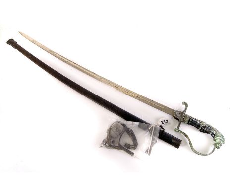 A WWII German Officers sword by Luneschloss, having left design to hand guard, lions head at pommel with red stone eyes, one 