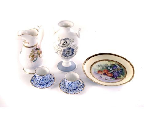 A Susie Cooper for Wedgwood Glenmist pattern vase, together with four Copeland Spode coffee cans, a Staffordshire jug and a p