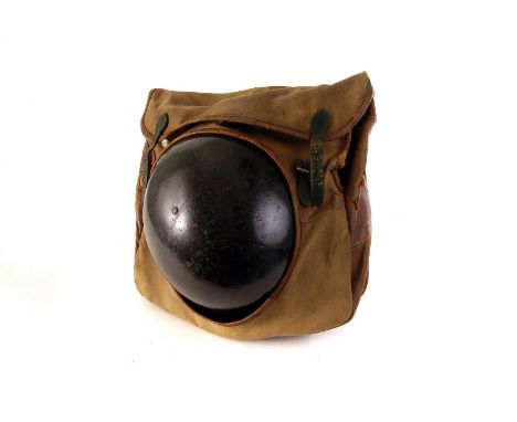 A WWII Dunn & Co Bakelite ARP helmet, together with carrying satchel for the helmet, marked with a broad arrow, ARP and possi